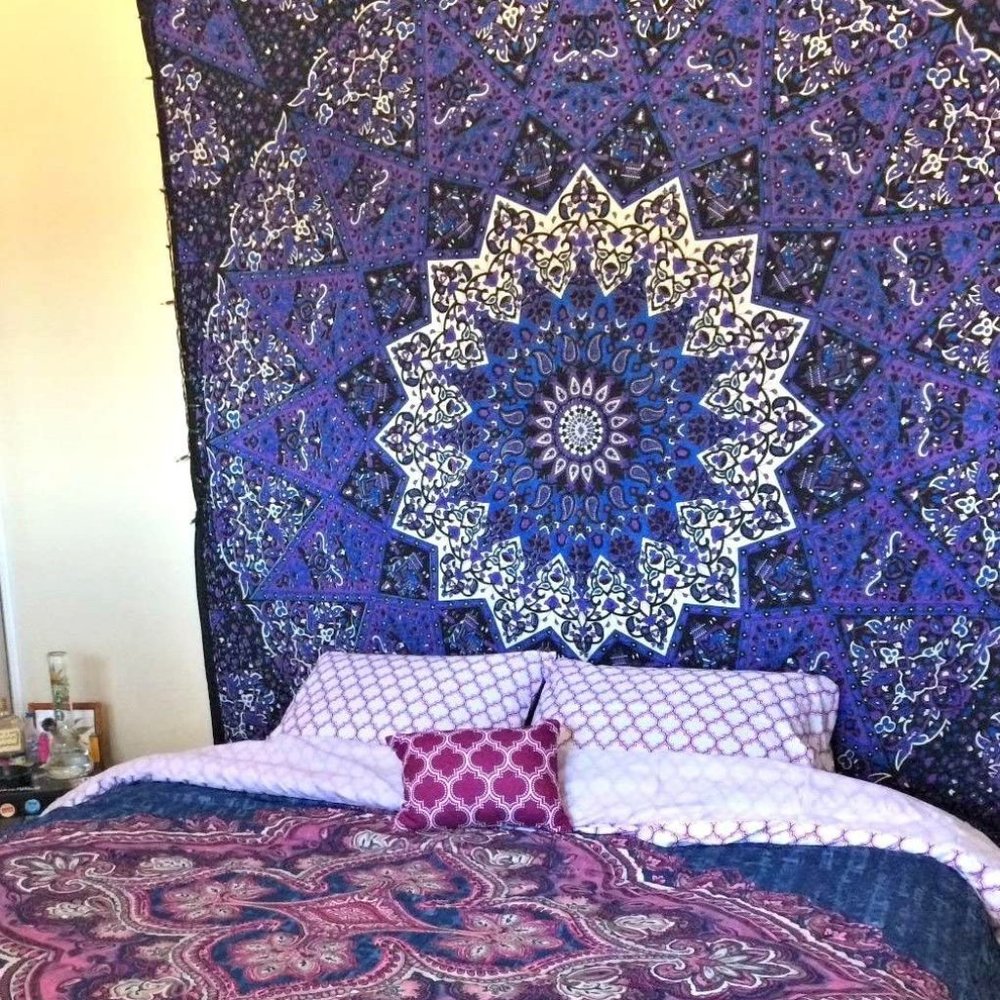 Black Purple Star Mandala Tapestry Wall Art Decor